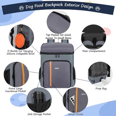 ANILD Рюкзак для собак, туристичний, з TSA-замком, сірий, з контейнерами для їжі та напування