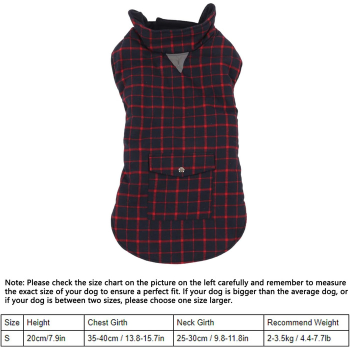 Зимовий теплий одяг для собак, вітрозахисний, в клітинку, для малих, середніх та великих собак, тепла флісова куртка для активностей на холоді (розмір S, S)
