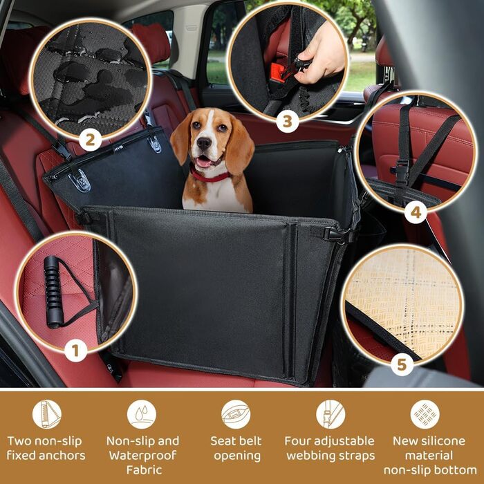 Автокрісло для собак KYG - стабільне, водовідштовхувальне, антиковзаюче, з 4 ременями, M (58x55x36 см)