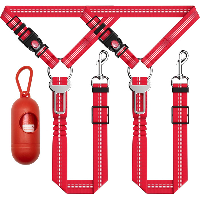 Набір безпечних ременів для собак Seyezo: 2 шт. (рожевий/червоний), регульовані, відбивачі, для кріплення до автокрісла