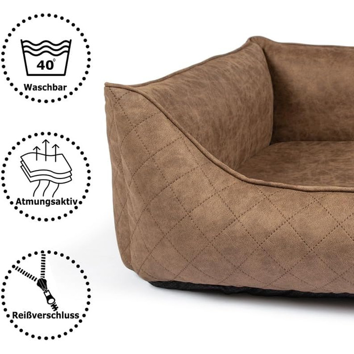 CopcoPet Hugo: ортопедичне ліжко для собак великих порід, велюрова обробка, коричневе, 100 x 80 см. Знімний чохол, неслизьке, легко миється. Для середніх та великих собак, захист суглобів, стабільна форма.