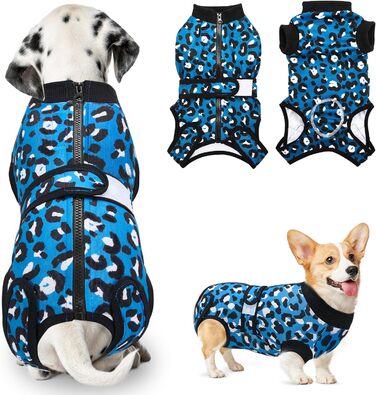 Захисний одяг для собак після операції: комбінезон з блискавкою та липучкою, анти-витік та захист ран, дихаючий, XL, блакитно-зелений