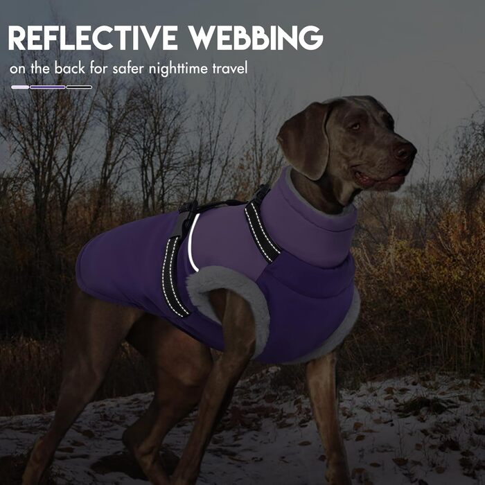 Водонепроникна та вітронепроникна куртка для собак великих порід з інтегрованим шлейкою та флісовою підкладкою, фіолетовий, XX-Large