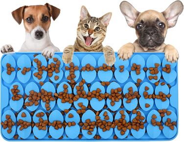 Силіконова килимок-іграшка для собак, 18x37 см, килимок-лежанка з присосками, повільний дозатор корму, килимок для годування собак, іграшка для собак, іграшка проти нудьги (блакитний)