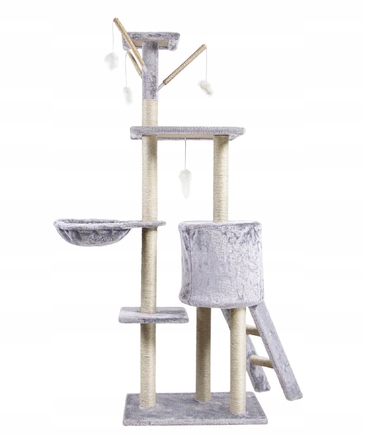 Когтеточка-вежа для котів Pet HOBBY, сіра, 101-160 см, 5 рівнів, сизаль