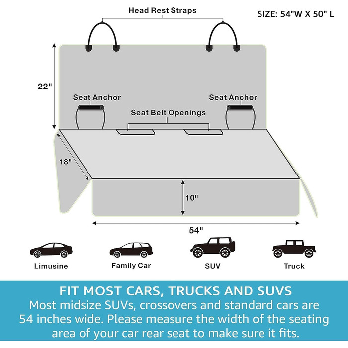 Водонепроникні чохли на сидіння для собак Lassie на заднє сидіння авто, захист від бруду та дитячі забруднення. Підходять для легкових, вантажних автомобілів та SUV.