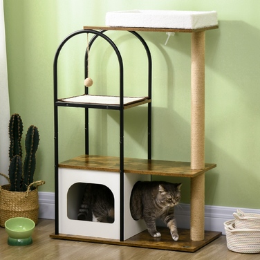 PawHut Cat Tree 1185 см Cat Tree з печерним ліжком і килимком для дряпання Play Ball Tilt Protection для кішок до 5 кг Сільський коричневий
