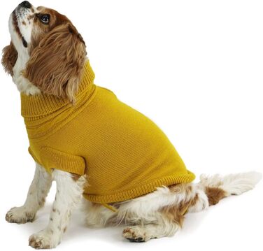 Теплий вовняний пуловер для собак Ancol Muddy Paws, розмір L (50 см), гірчичний колір, з ремінцями для ніг та коміром-хомутом