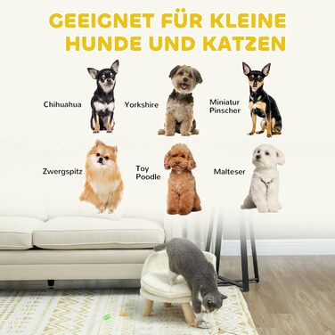 Диван для котів PawHut з подушкою, підняте ліжко для котів і собак, м'яке крісло-хокер з нековзкими дерев'яними ніжками, для дому, кремово-білий, 40,5x40,5x33 см