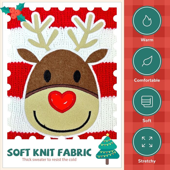 Пуловер для собак на Новий рік, теплий, м'який, осінньо-зимовий, з високим коміром, в'язаний, одяг для цуценят, милий олень, червоний, светри для собак, святковий, з короткими рукавами, (XXS (1-3 lbs), червоний/білий)