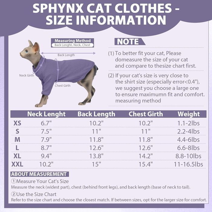 Тепла жилетка для безшерстних котів з високим коміром, фіолетового кольору (L)