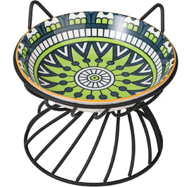 Підвищений годівниця для котів, кераміка - годівниці для котів з металевим антиковзким підставкою - годівниця для котів з порцеляни - висока миска для котів, запобігання блювоті - годівниця для котів - набір мисок для котів - 250 мл (зелений)