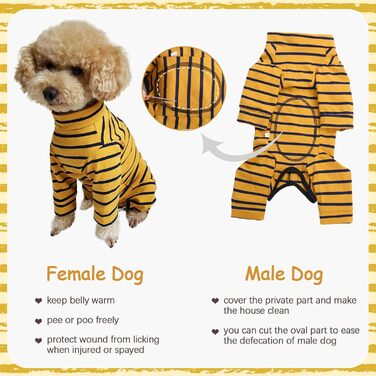 Піжама для собак після операції Kuoser, захисний боді для собак після кастрації, XL, жовтий