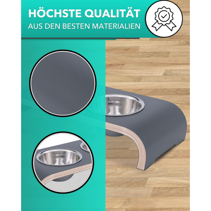 Набір для годування котів MilaCasa Katzennapf - 2 миски, піднята платформа, подвійний набір - годівниця для котів, миска для води (сірий)