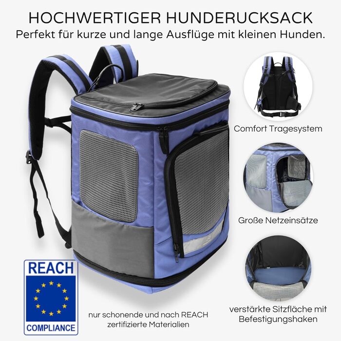 Hunderucksack Wanderpfote Trekking Light S, 8 кг, блакитний - переноска для собак та котів