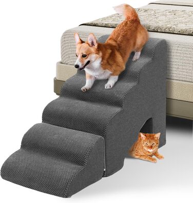 Східці для собак A.FATI 60 см, 6 сходинок, для ліжка, рампи для пружинного матрацу, неслизькі, для маленьких/травмованих собак та котів, темно-сірий колір