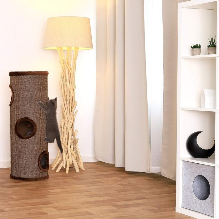 Котячий кігтетоп Lionto з сизалю, іграшкою та плюшевим обідком, висота 50 см. Стабільний кігтетоп для кошенят та дорослих котів, ідеальний догляд за кігтями та розваги. Багато місць для ховання, діаметр 36 см, висота 50 см (Коричневий, 50 см).