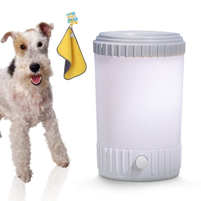 Очисник лап для собак PJDDP з рушником: портативний, силіконовий, для собак і котів, масаж, видалення бруду (сірий)