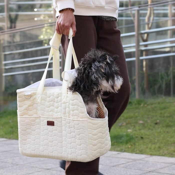 Сумка-переноска для собак та котів, велика, кремового кольору, 41 x 18 x 30 см