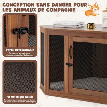 Клітка для собак COSTWAY XXL, кутова, з замком, подушкою, металевий каркас, 114 x 60 x 68 см