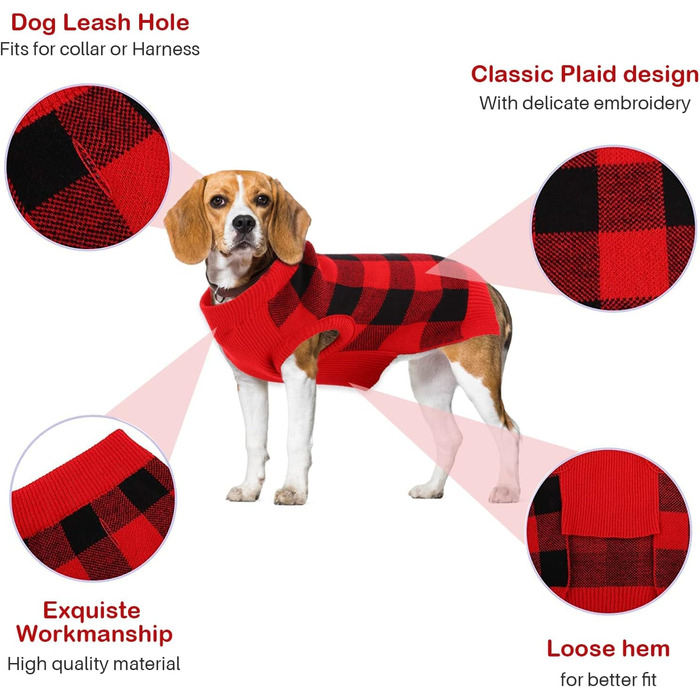 Пуловер для собак KATZINST, теплий флісовий пуловер для маленьких собак, різдвяний пуловер для Французького бульдога, Дакселя, Чихуахуа, Йоркшира, червоно-чорний, XS