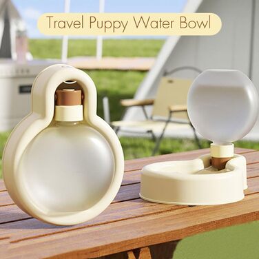 Водяна пляшка для собак Aimondow, 340 мл (12oz), бежева. Портативна миска для води для собак, вилка-поїльника для прогулянок, подорожей. Без витоку.