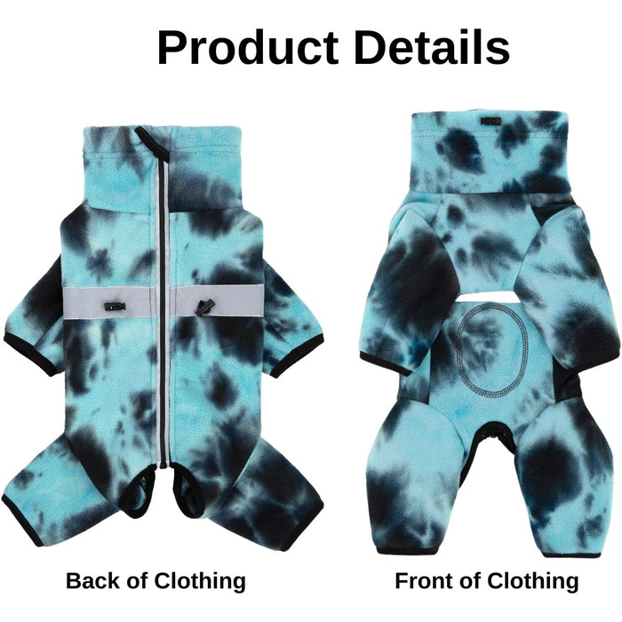 Зимовий теплий одяг для собак, флісовий комбінезон з регульованими лапами та D-подібним кільцем, для маленьких собак, колір Батик Блакитний, розмір S