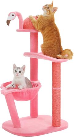 PURRPURCAT Фламінго — рожевий котячий будиночок з гамаком, когтеточка та ігровим м'ячем для маленьких котів, 86,4 см, для дому