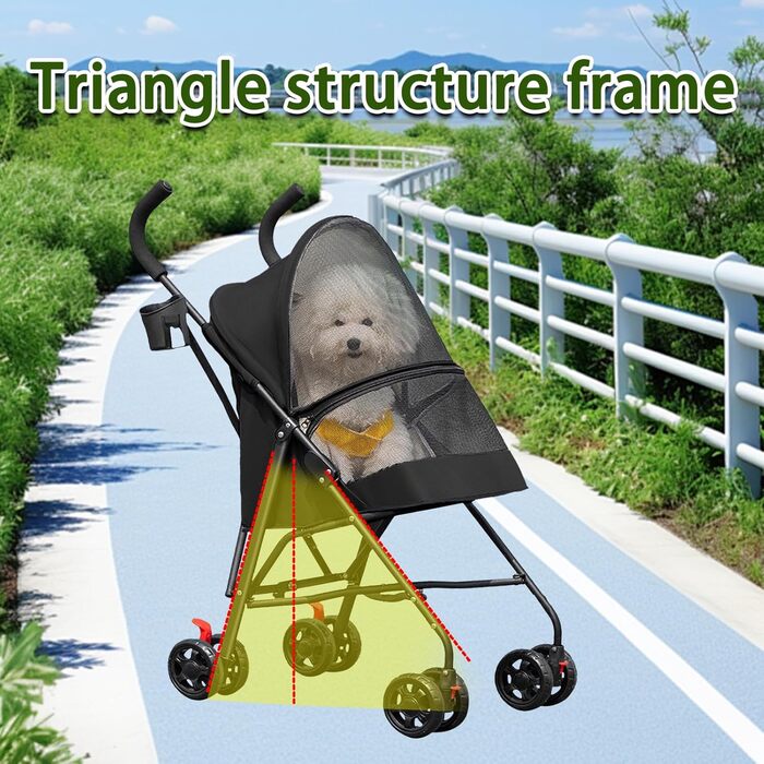 Візок для собак Homewell 2в1: візок-будка, сумка-переноска з підсклянниками, складна конструкція, гальмо та захист від дощу, візок-джерсі для домашніх тварин (чорний)