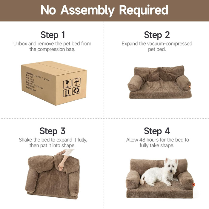 Ортопедичний лежак для собак MeWoofun, середній, водонепроникний, антистресовий плюшевий чохол, 90 x 65 x 30 см (Коричневий, L)