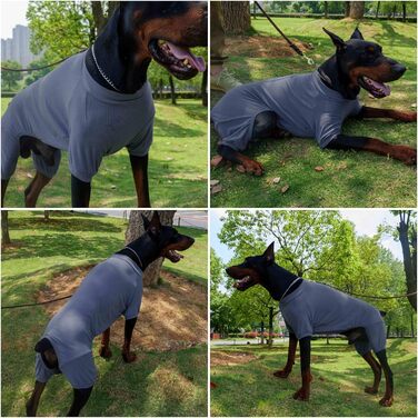 Піжама для собак Lovelonglong, бавовна, трикотаж, 4 лапи, для всіх сезонів, теплий боді для великих, середніх та маленьких собак, колір кава, розмір L (XL для середніх собак), сіро-блакитний