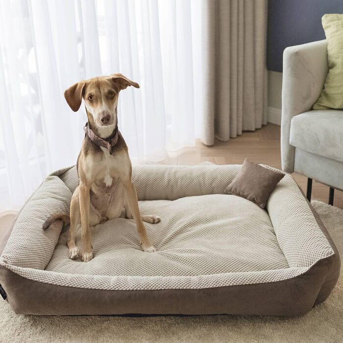 Ліжко для собак Teo 4L Textil - зручне та м'яке (100x80 см, Коричневий/Бежевий)