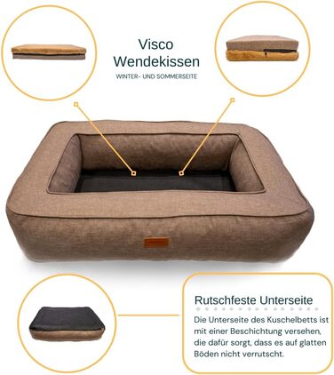 Ортопедичне ліжко для собак Rio, миється, кошик для собак з антиковзким покриттям та подушкою з memory foam для зими та літа, ідеально для великих собак до 35 кг (L 100x70x17 см), коричневе