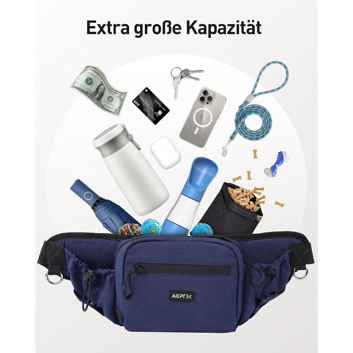 Сумка-пояс AGPTEK для собак з відділенням для ласощів, легка сумка для прогулянок, подорожей та активного відпочинку (Синя)