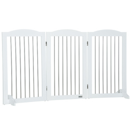 PawHut Dog Barrier Door Guard Складна підставка для собаки 3 тарілки Сходові ворота білі 154x30x80см | Аосом