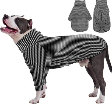 Пуловер для собак середнього та великого розміру Rozkitch, смугастий світшот для домашніх тварин, осінь, зима, весна, Американський стаффордширський терьєр, Сибірський хаскі, Візла, Коргі, чорно-білий L (Обхват грудей: 61-66 см, Довжина спини: 51-53 см)