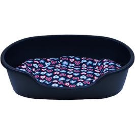 Корзина для собак Adena 71x48 см, антрацитова + подушка з серцями, блакитна L 71x48x22 см