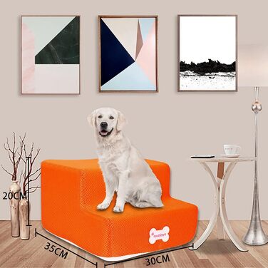 Сходинки для собак на 2 ступені для ліжка та дивану, 20 см, широкі, для маленьких, старих, великих собак та котів, стабільні, неслизькі, з можливістю прання, помаранчеві