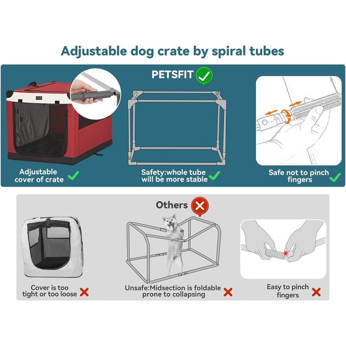 Транспортна переноска для собак Petsfit - розкладна, тканинна, для дому, велика, червона (M)