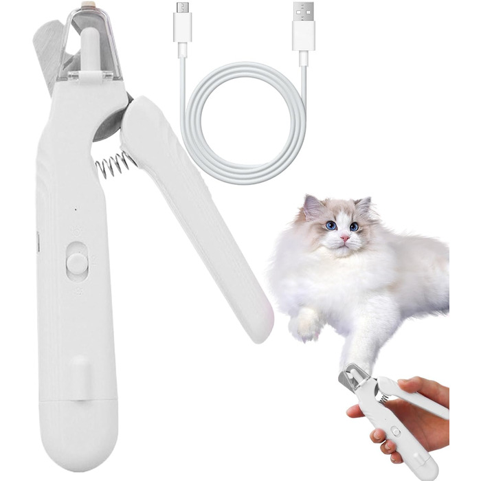 Триммер для нігтів собак з LED-підсвічуванням та акумулятором, для собак, цуценят, догляд за лапами, білий