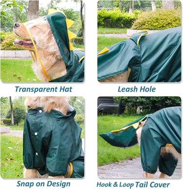 Дощовик для великих собак з повним хвостом, захист, косплей, водонепроникний, костюм, капюшон, комбінезон, куртка для середніх та великих собак, динозавр, розмір 6XL (довжина спини: 63 см, обхват грудей: 83 см)