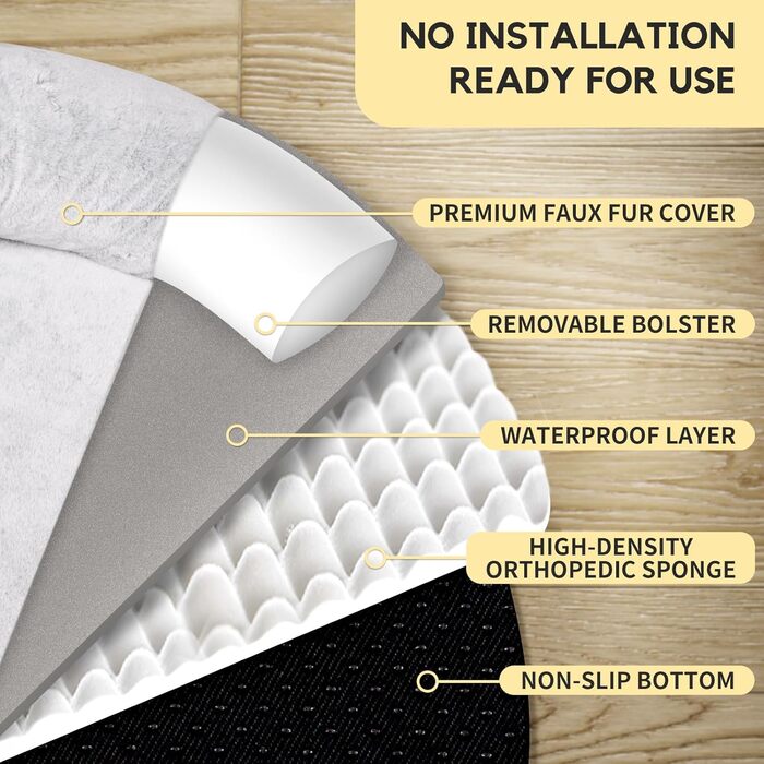 Велике ліжко для собак та людей FURRYFECTION, 180x114x35.6 см, сіре, з підстилкою та подушкою