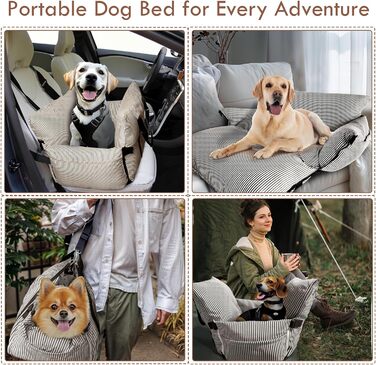 Автокрісло для собак - автокрісло-бустер для маленьких та середніх собак до 18 кг з ременем безпеки та кишенями для зберігання, антиковзаюча підставка (смугастий морський колір) (коричневий, 76.2 x 52 см)