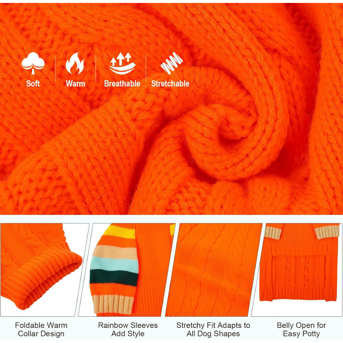 Теплий зимовий пуловер для собак великих порід (Лабрадор, Голден Ретривер), оранжевий, XL