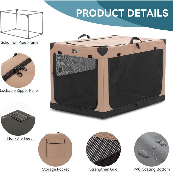 Транспортна переноска для собак Petsfit, складана, для дому, велика, середня, маленька, бежева (Khaki) M