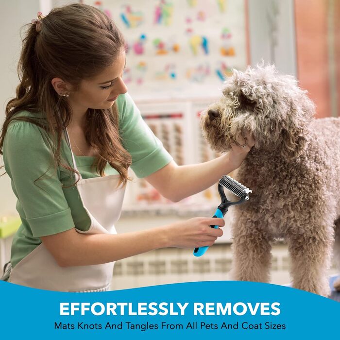 Гребінець для собак BOSHEL – двосторонній, з нержавіючою сталлю, для догляду за підшерстям, з антиковзним силіконовим ручним, для собак