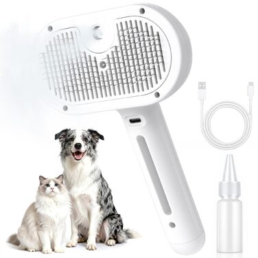 Щітка для котів з парою, для вичісування підшерстка, акумуляторна, з функцією розпилення, для котів та собак з довгою та короткою шерстю, самоочисна, масажна, біла