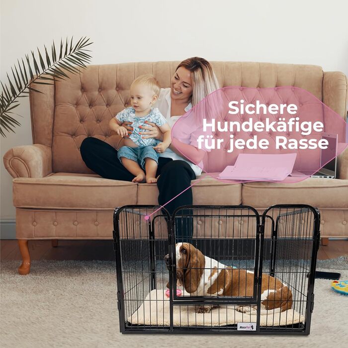 MaxxPet вольєр для цуценят із підлогою, складаний манеж для собак, регульований, 4 панелі, 93x61x63 см, чорний