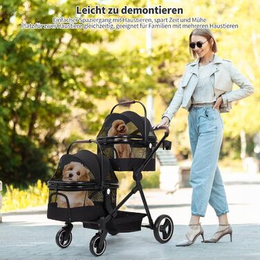 Візок для собак Zstar: двомісний, чорний, складний, з сумками для тварин (до 15 кг кожна)