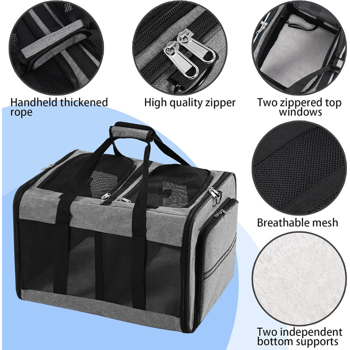 Трансформер для домашніх тварин 2-в-1: переноска для котів та собак, сіра. Розширювана переноска для 2 котів або середнього собаки. Міцна, з вентиляцією, для подорожей.